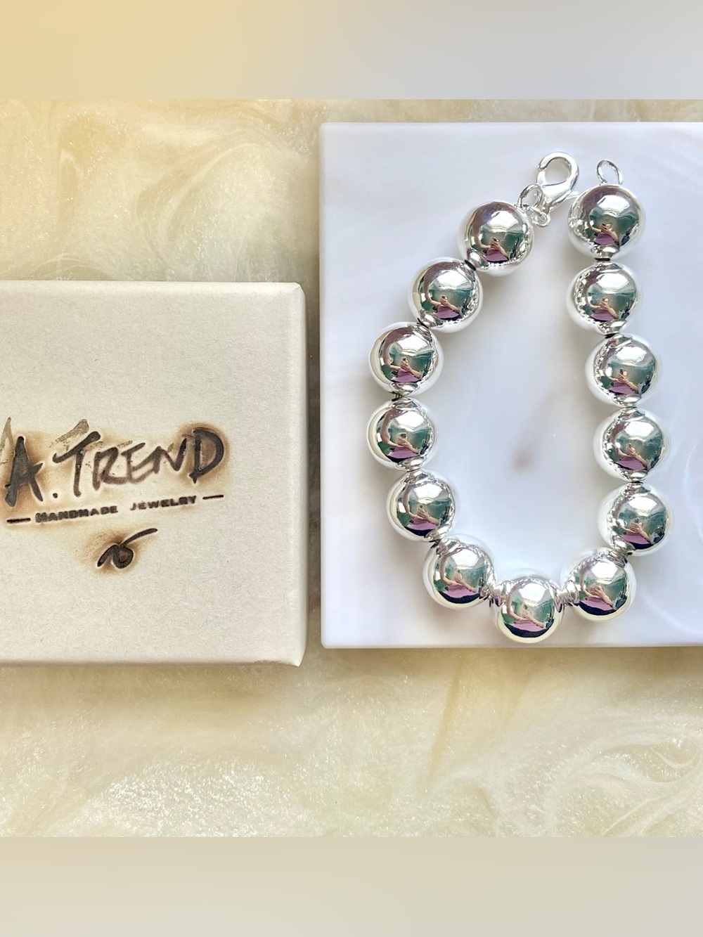 14mm Silver Polished Bead Bracelet - Silver - Picture 3 of 3